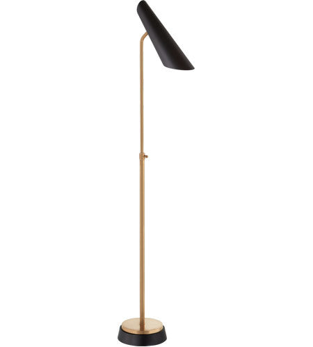 Franca Adjustable Floor Lamp in Hand Rubbed Antique Brass with Black Shade
